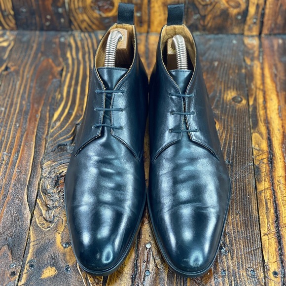 Doucal's Men Black Leather lace up Ankle Boots Size EU 41.5 / US 9 Made In Italy - Picture 2 of 10